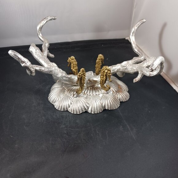 Vtg 1993 Arthur Court Aluminum Brass Seahorse Stand/Bowl Holder Signed - Picture 6 of 15
